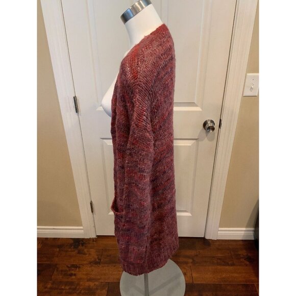 Allison Joy Pink & Purple Long Open Knit Cardigan Sweater, Size Medium - Picture 4 of 6